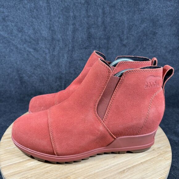 Sorel Evie II Chelsea Womens 10 Red Suede Boots‎ Slip On Wedge Pull On New - Picture 3 of 8